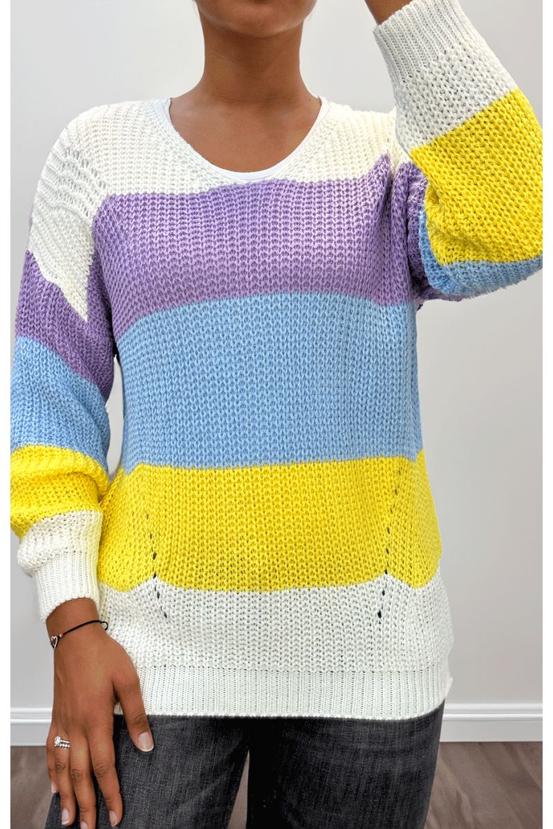 White chunky knit v-neck sweater - 1
