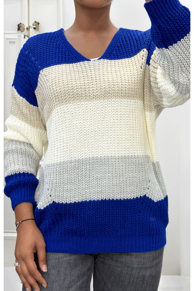 Royal chunky knit v-neck sweater - 1