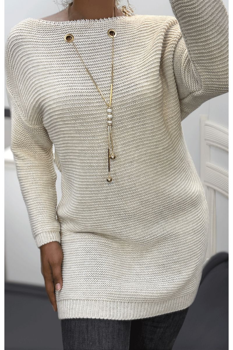 Beige knit tunic with accessories - 2