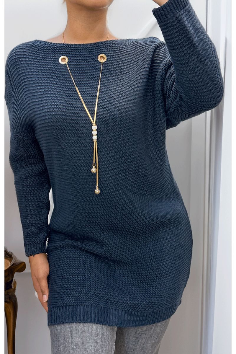 Tunique marine en tricot avec accessoires - 1