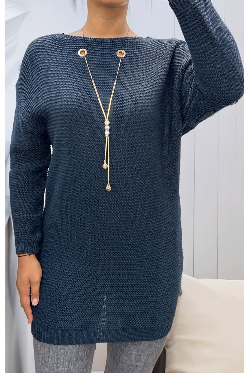 Marineblauwe gebreide tuniek met accessoires - 2