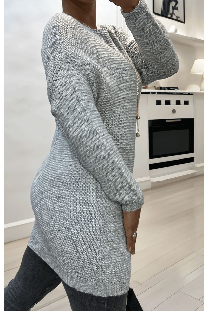 Tunique gris en tricot avec accessoires - 3