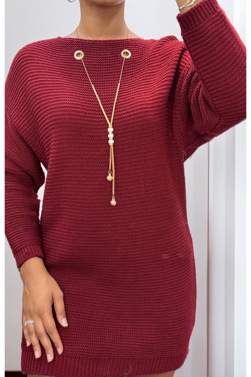 Tunique bordeaux en tricot avec accessoires - 1