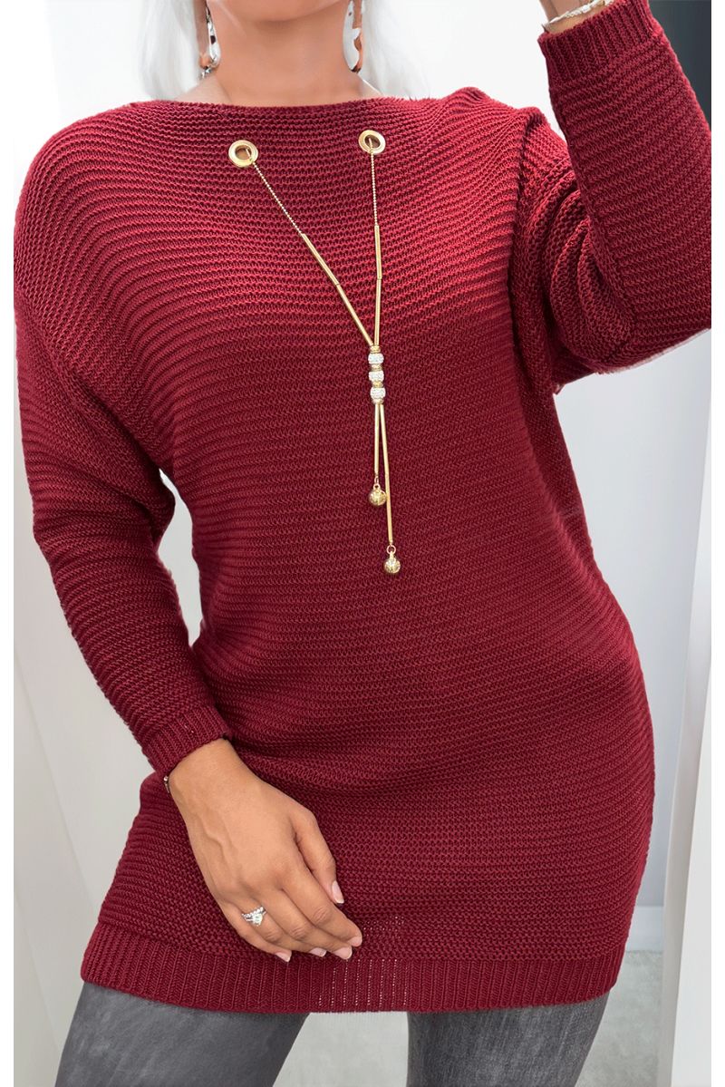 Tunique bordeaux en tricot avec accessoires - 2