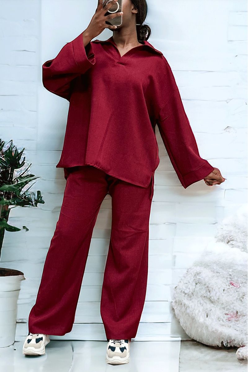 Oversized burgundy tunic and palazzo pants set - 1