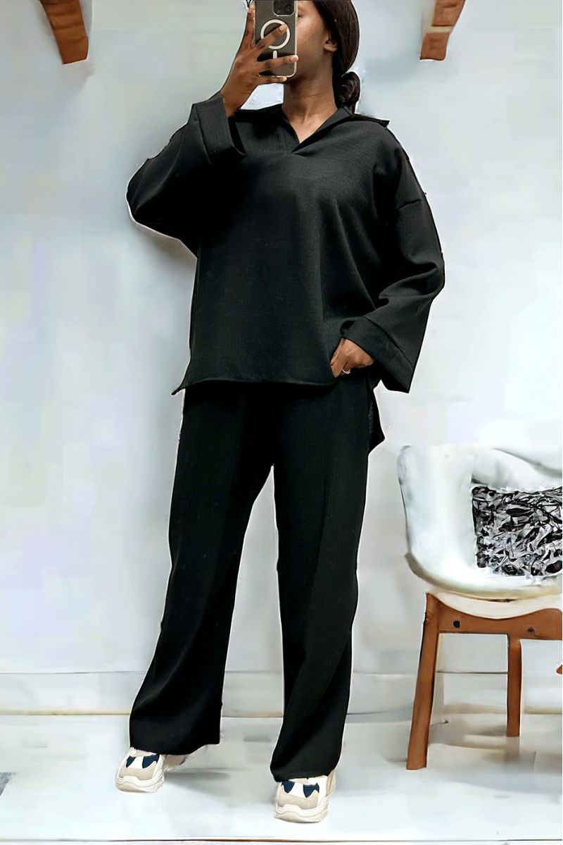 Oversized black tunic and palazzo pants set - 3