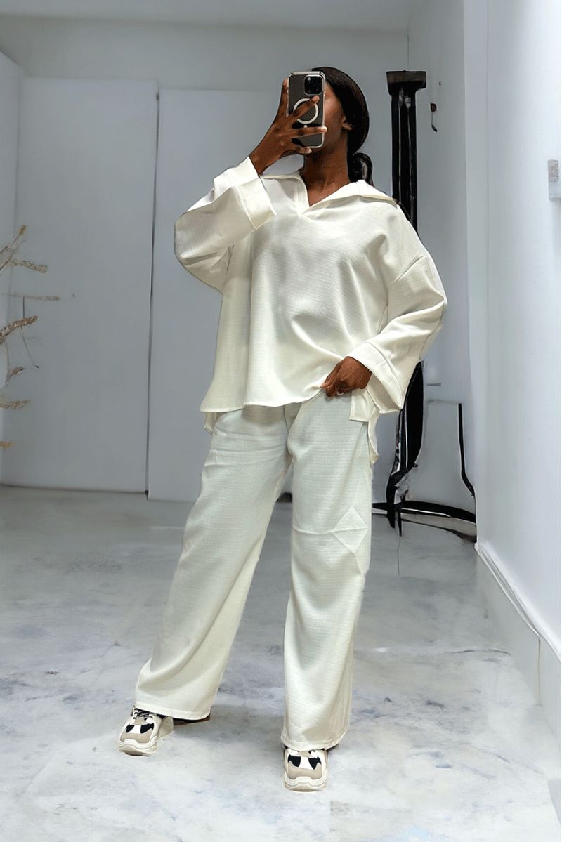 Oversized white tunic and palazzo pants set - 1