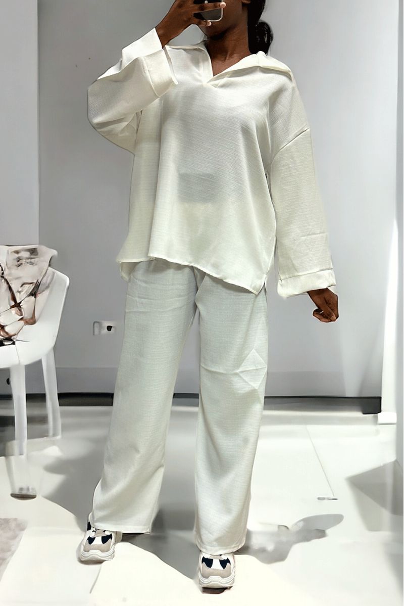 Oversized white tunic and palazzo pants set - 3