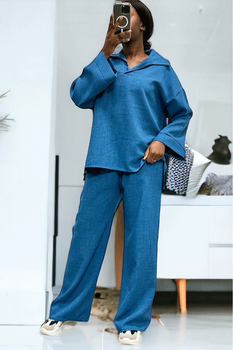 Oversized blue tunic and palazzo pants set - 3