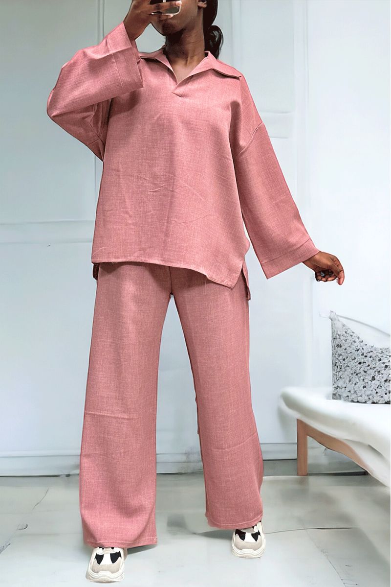 Oversized pink tunic and palazzo pants set - 1