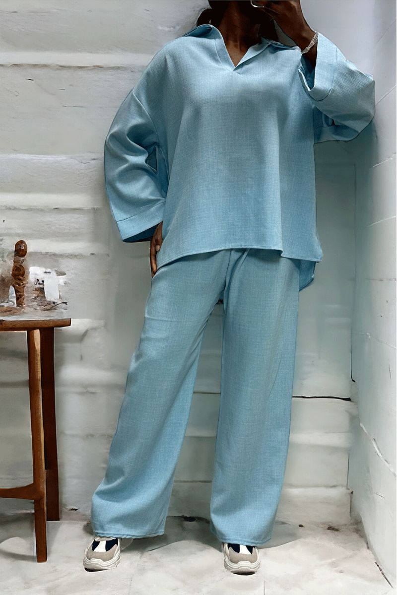 Oversized turquoise tunic and palazzo pants set - 3