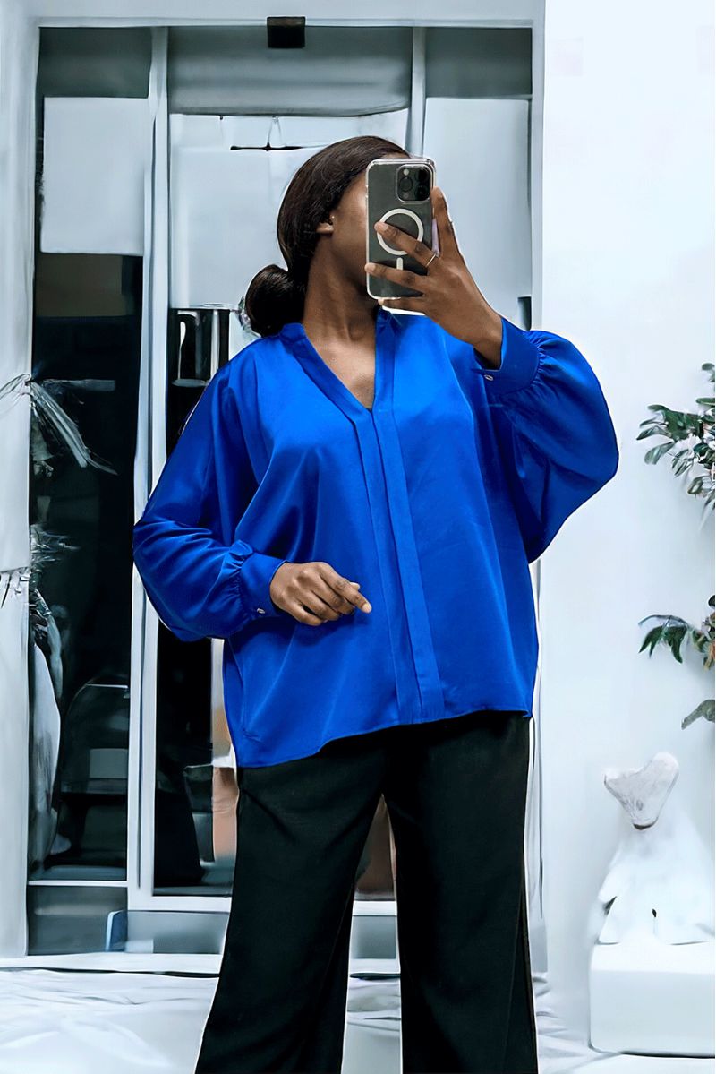 Royal satin blouse over size cut with pleats at the front - 1