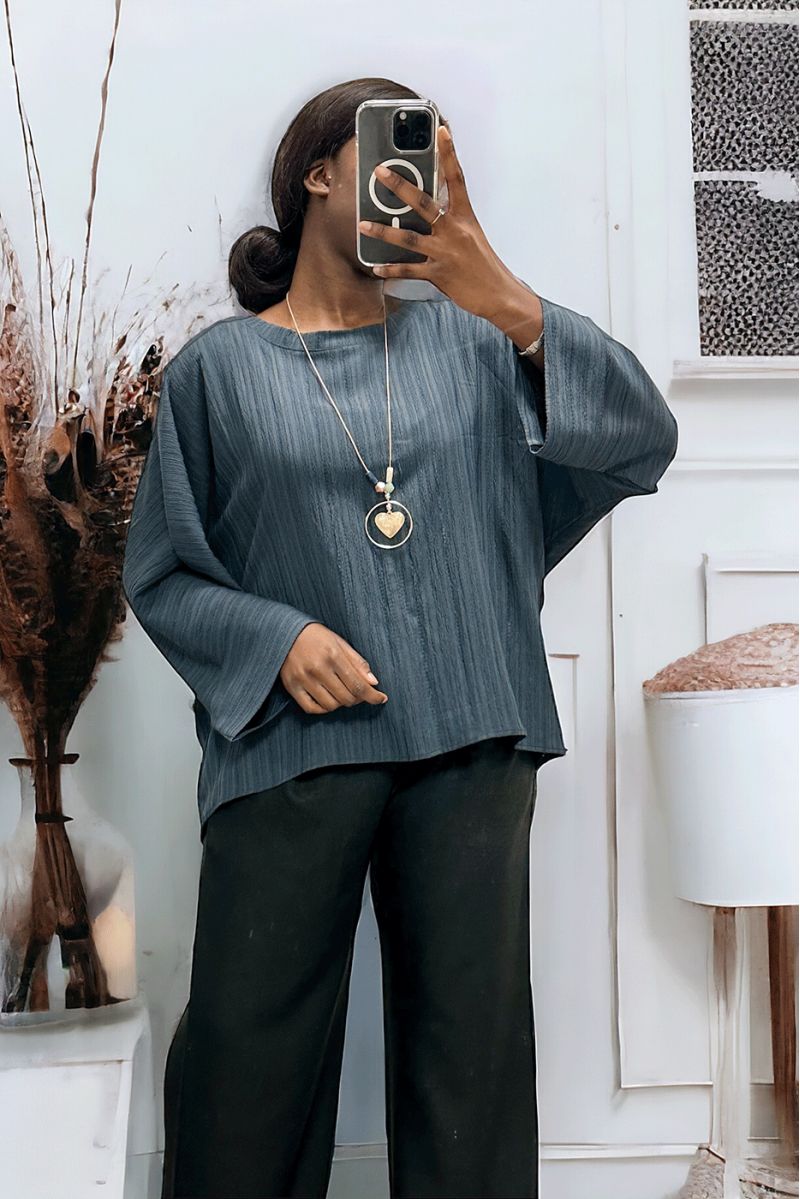 Over size navy tunic in a beautiful falling material - 3