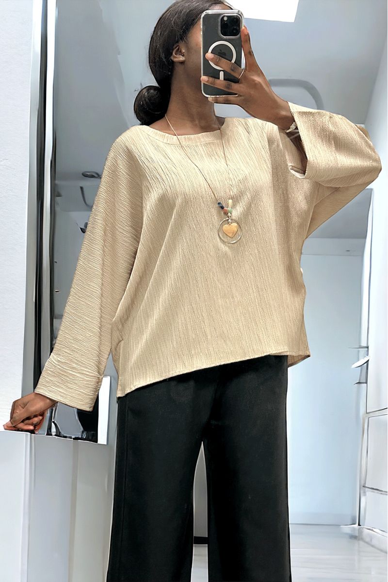 Beige over size tunic in a beautiful falling material - 2