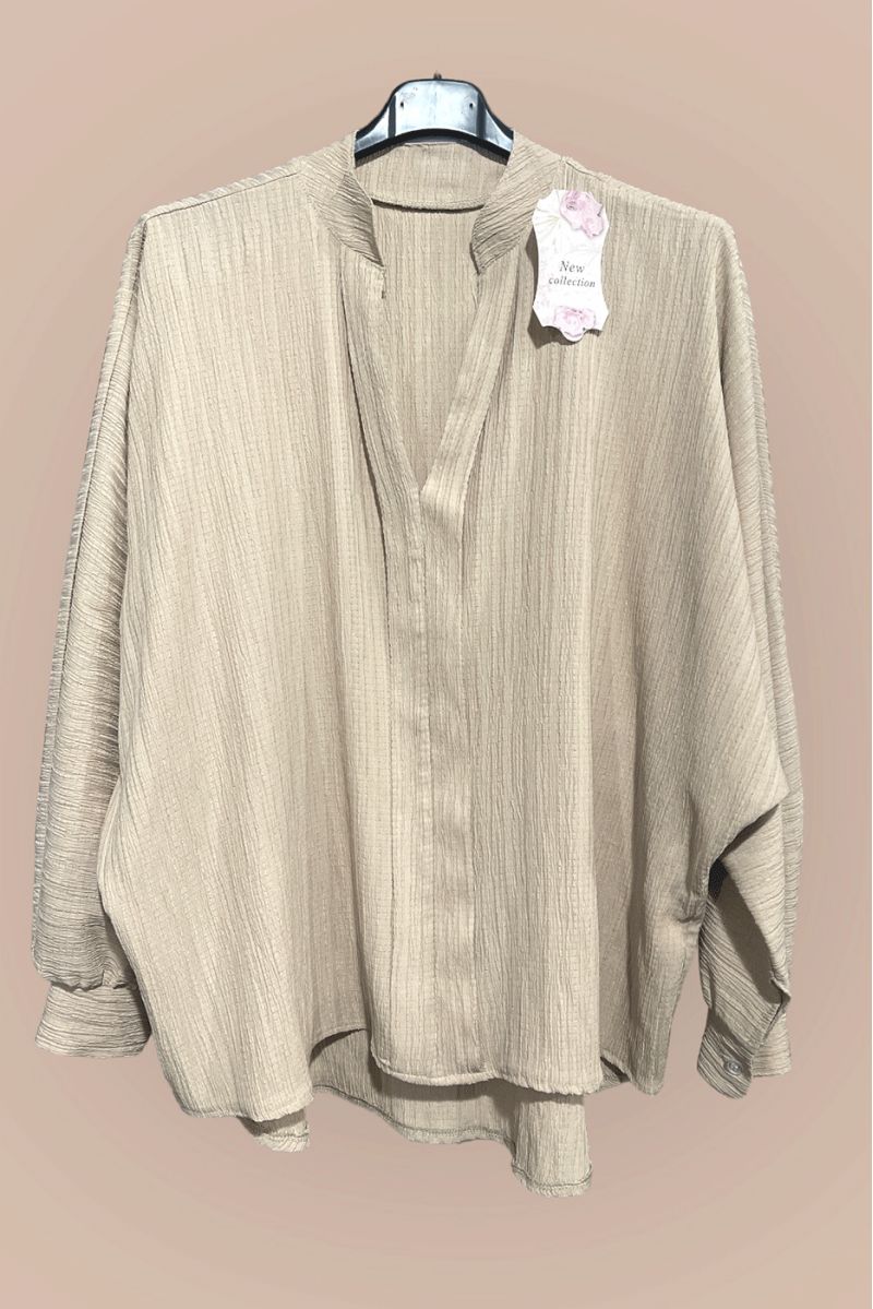 Oversized beige blouse in a beautiful falling material - 1