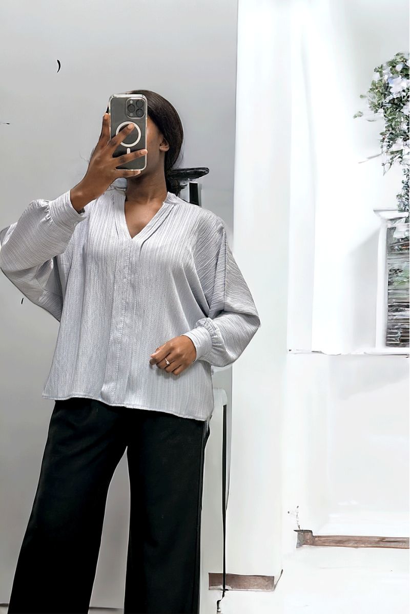 Oversized grijze blouse in een prachtig vallend materiaal - 2