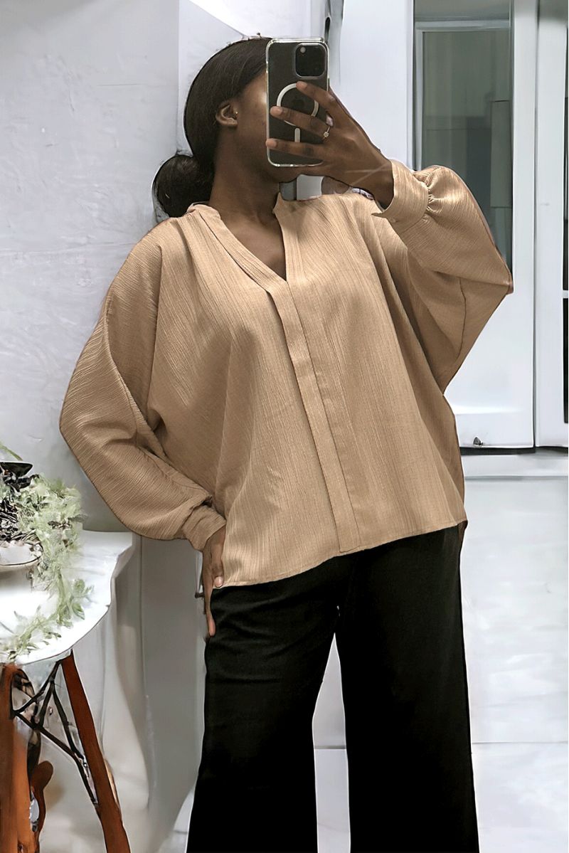 Oversized camel blouse in a beautiful falling material - 2