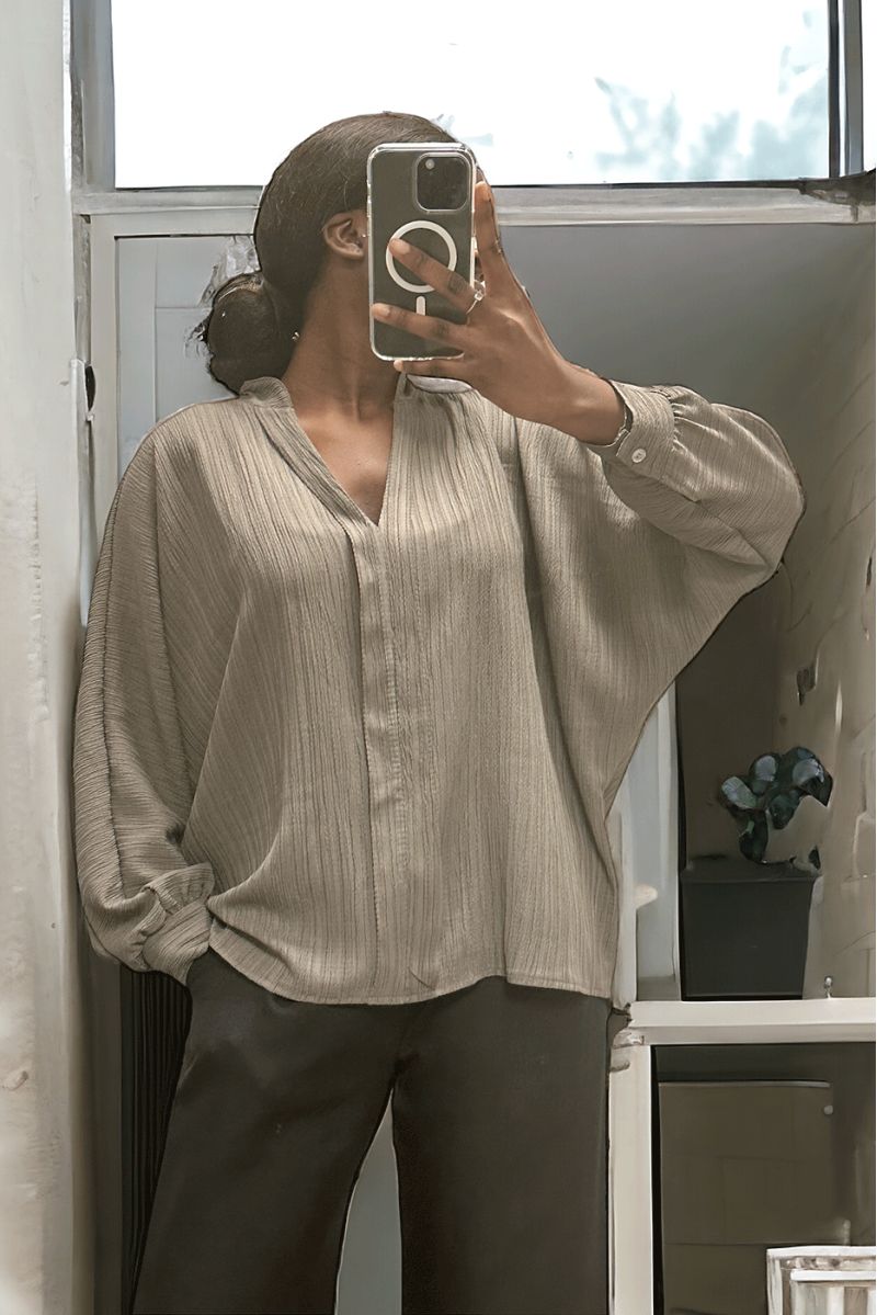 Oversized taupe blouse in a beautiful falling material - 2