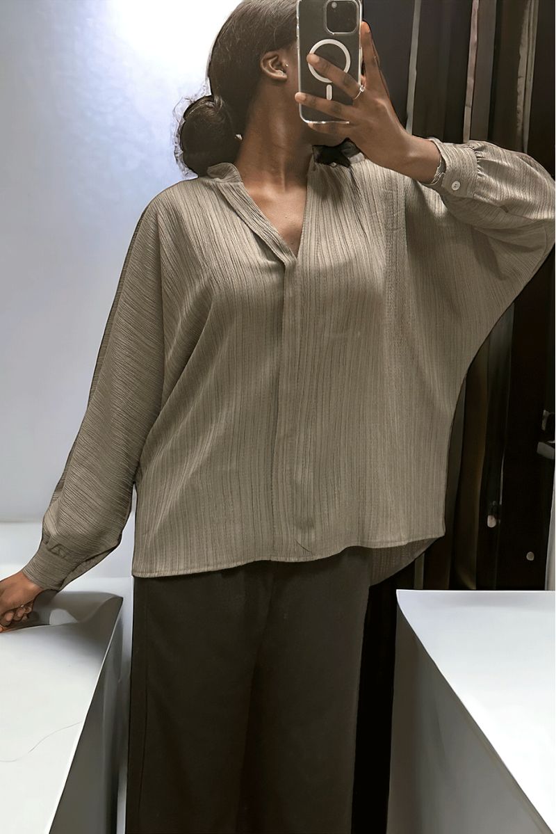 Oversized taupe blouse in a beautiful falling material - 3