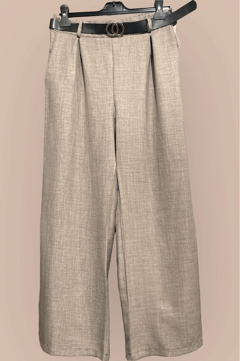 Taupe palazzo pants with pockets and belt - 1