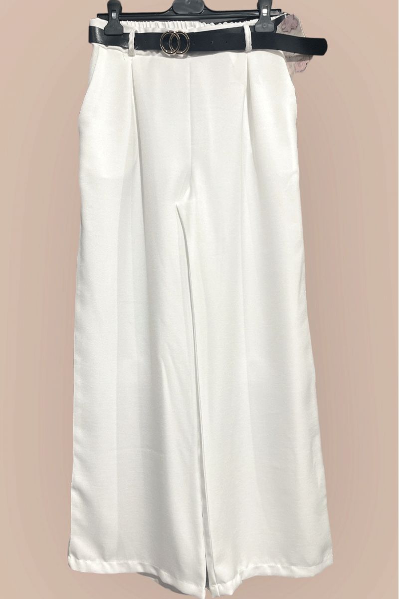 Witte palazzo broek met zakken en riem - 1