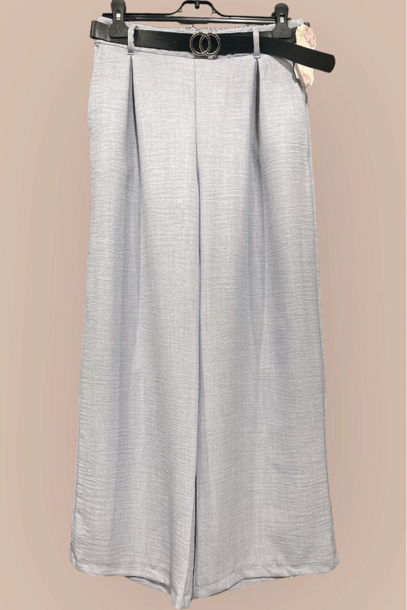 Gray palazzo pants with pockets and belt - 1