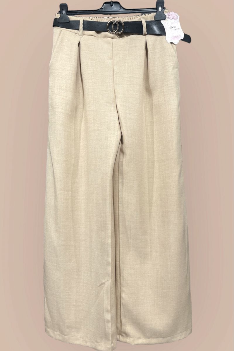 Beige palazzo pants with pockets and belt - 1