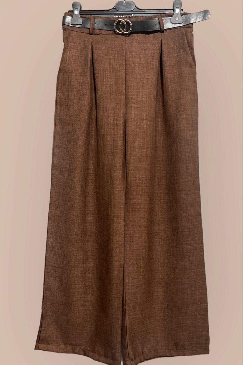 Choco palazzo pants with pockets and belt - 1