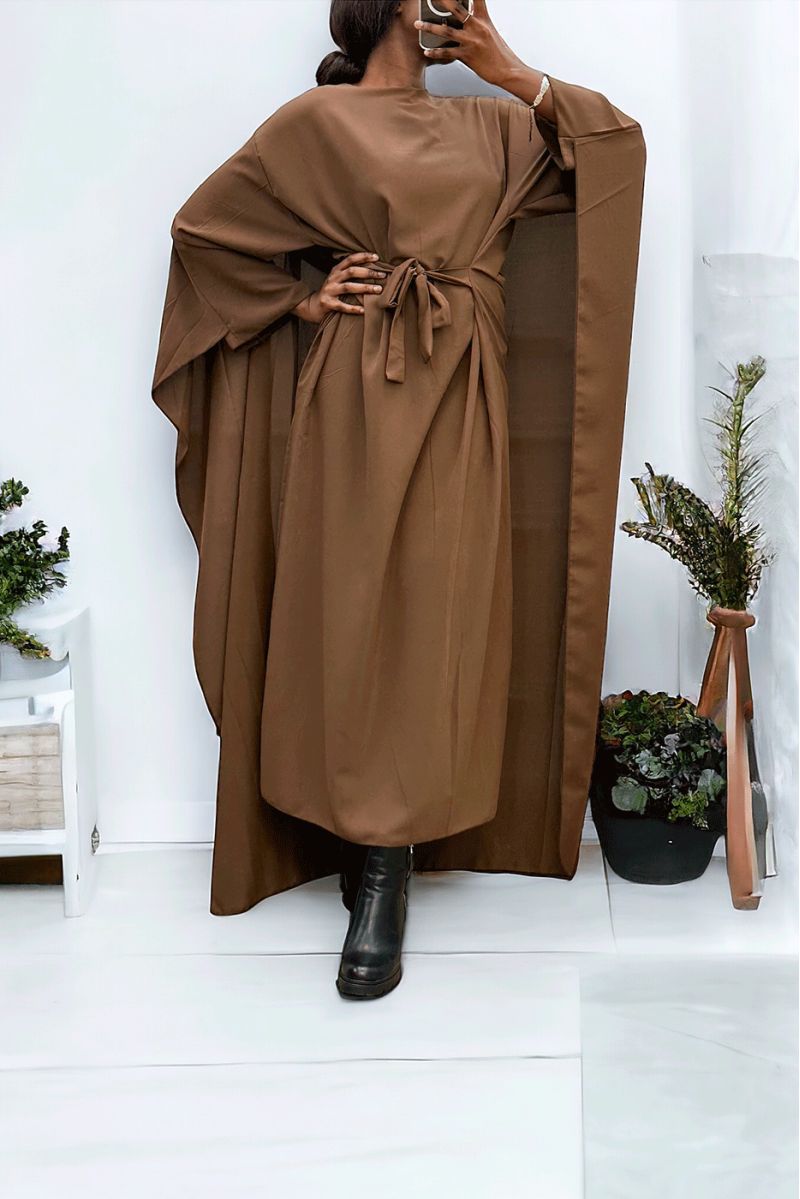 Abaya 2 in 1 chocolate with integrated cape and belt to adjust the size - 1