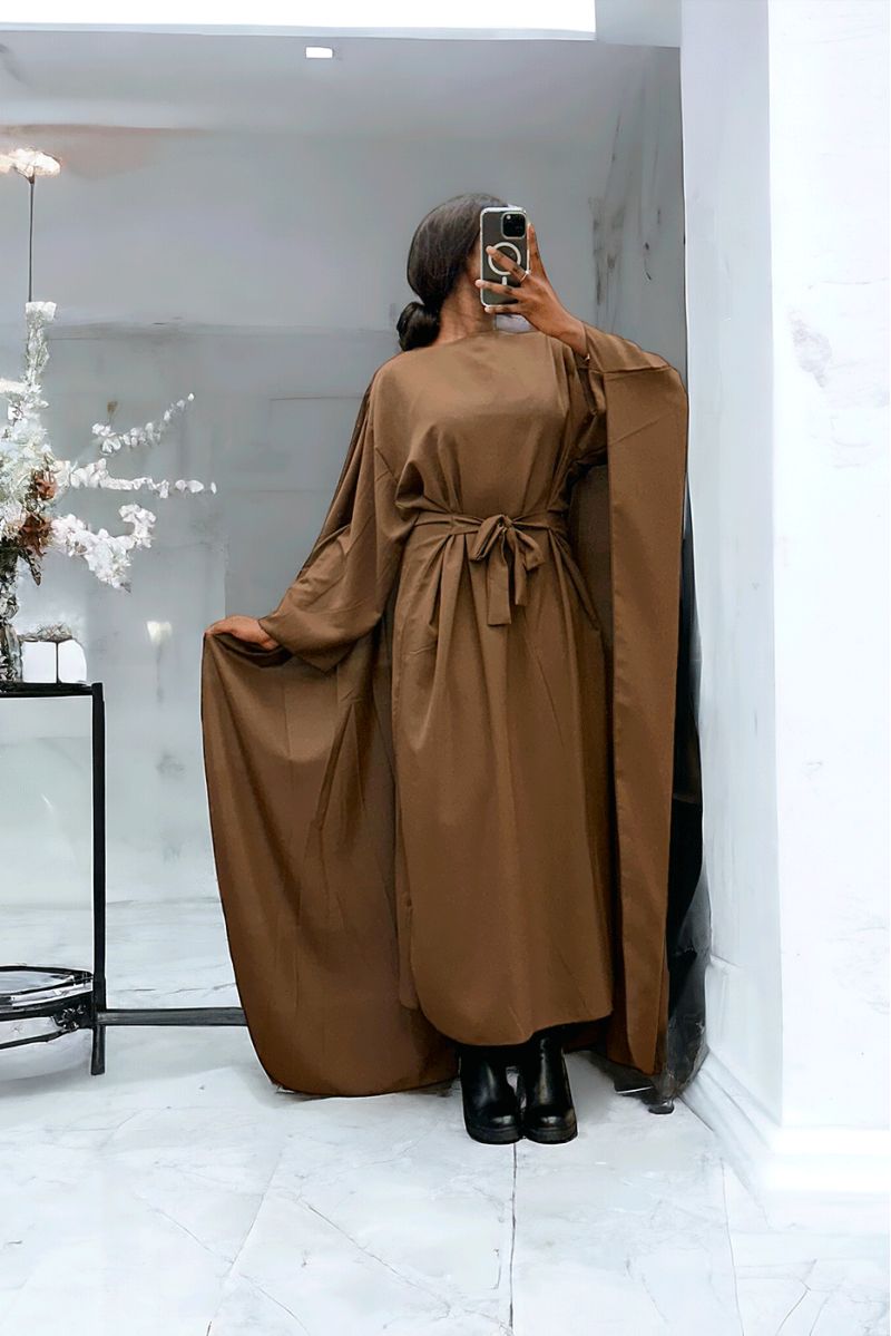 Abaya 2 in 1 chocolate with integrated cape and belt to adjust the size - 2