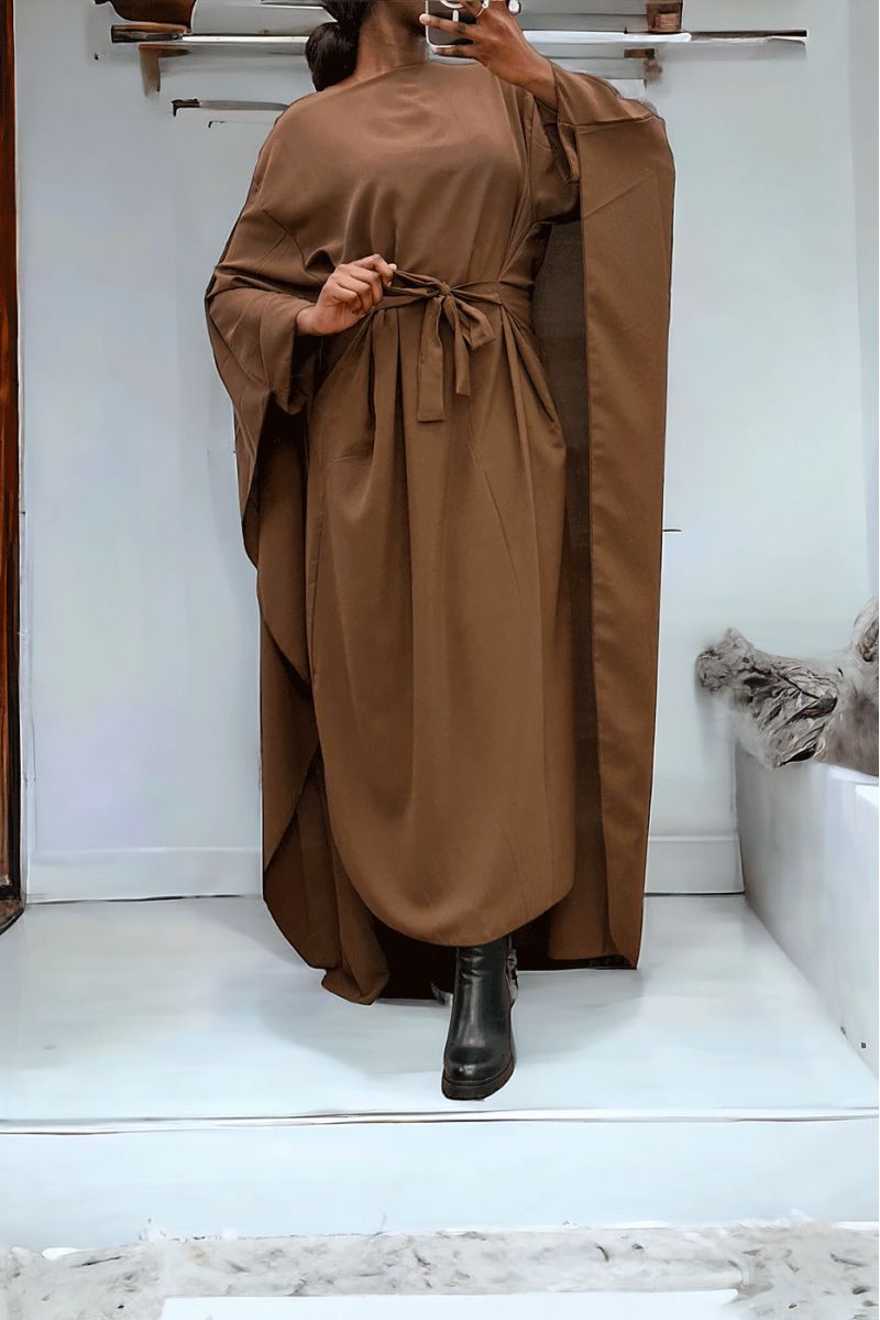 Abaya 2 in 1 chocolate with integrated cape and belt to adjust the size - 3
