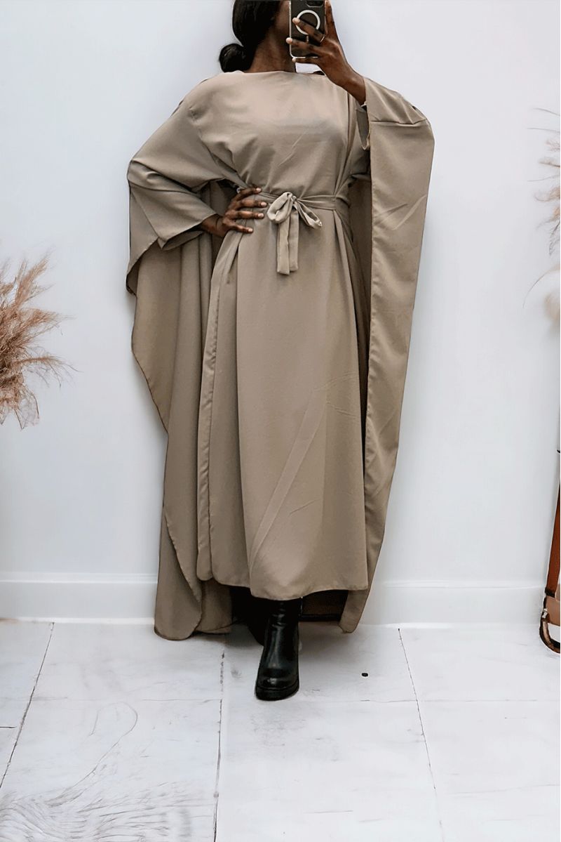 Abaya 2 in 1 taupe with integrated cape and belt to adjust the size - 1