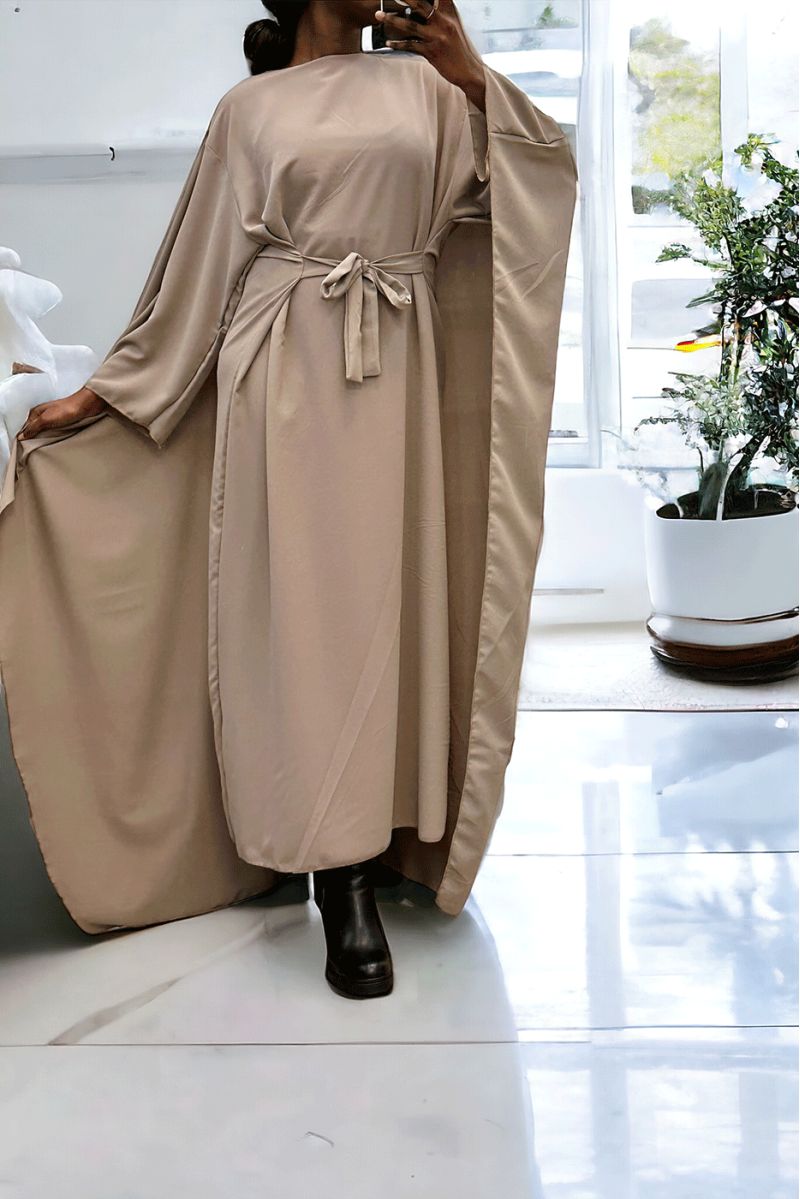 Abaya 2 in 1 taupe with integrated cape and belt to adjust the size - 3