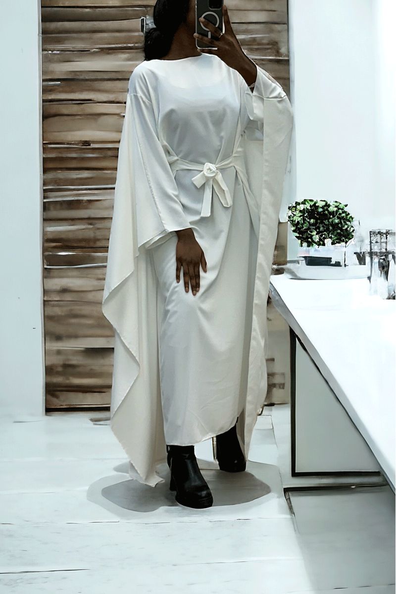 Witte 2 in 1 abaya met geïntegreerde cape en riem om de maat aan te passen - 1