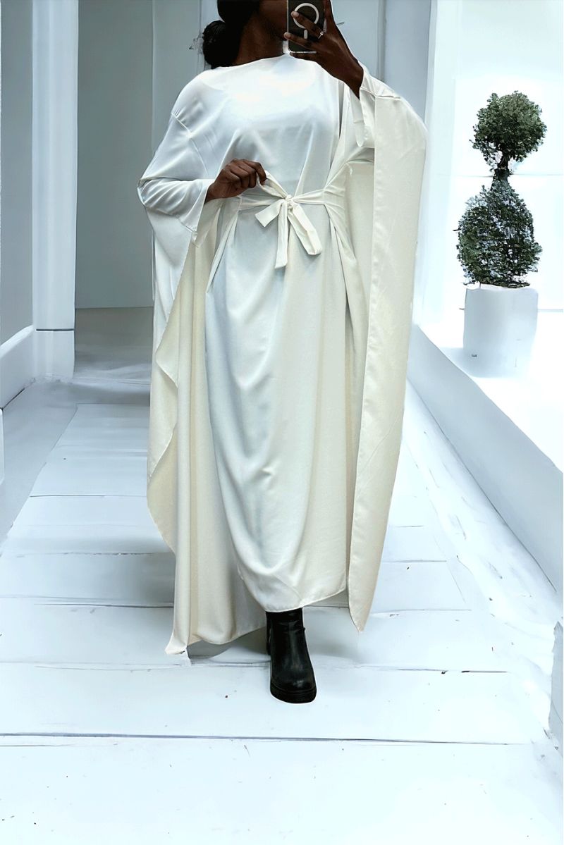 Witte 2 in 1 abaya met geïntegreerde cape en riem om de maat aan te passen - 3