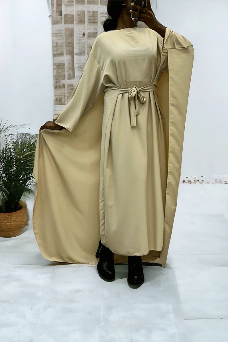 2 in 1 beige abaya met geïntegreerde cape en riem om de maat aan te passen - 1
