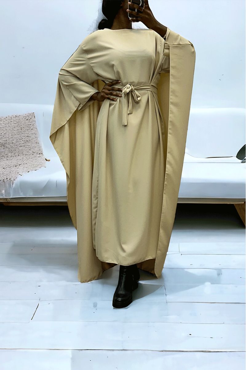2 in 1 beige abaya with integrated cape and belt to adjust the size - 2