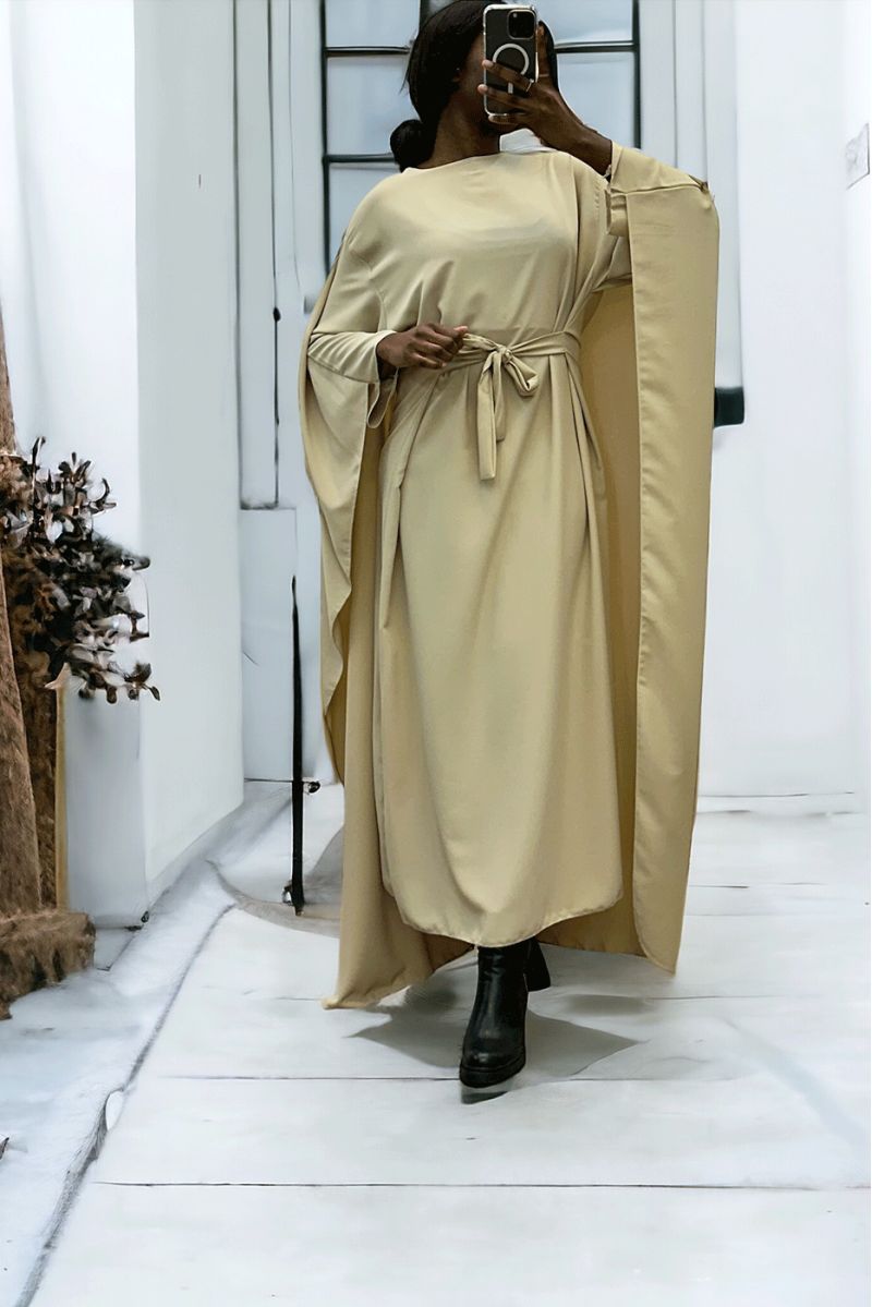 2 in 1 beige abaya met geïntegreerde cape en riem om de maat aan te passen - 3