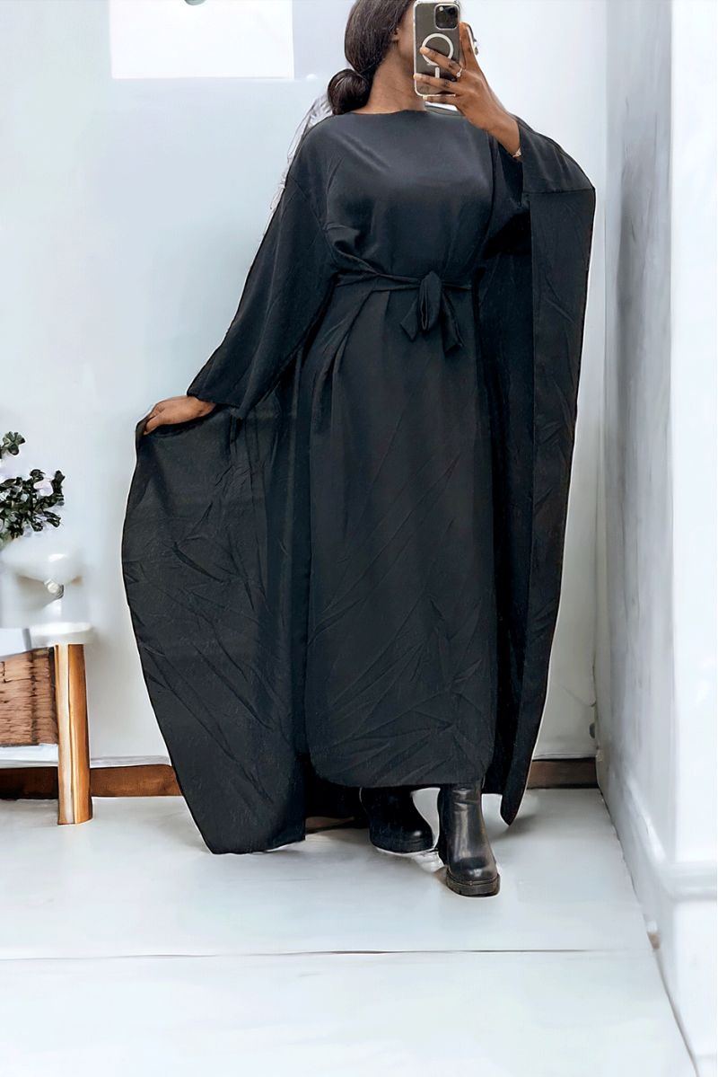 2 in 1 zwarte abaya met geïntegreerde cape en riem om de maat aan te passen - 1