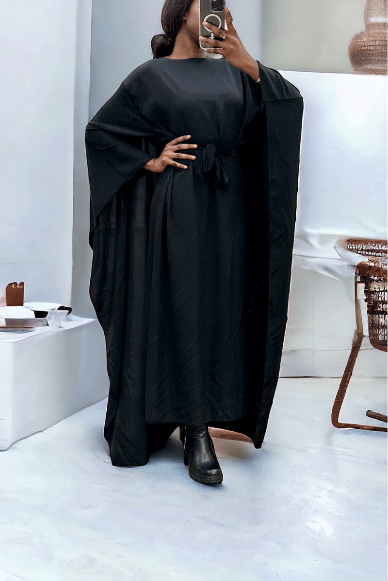 2 in 1 zwarte abaya met geïntegreerde cape en riem om de maat aan te passen - 2