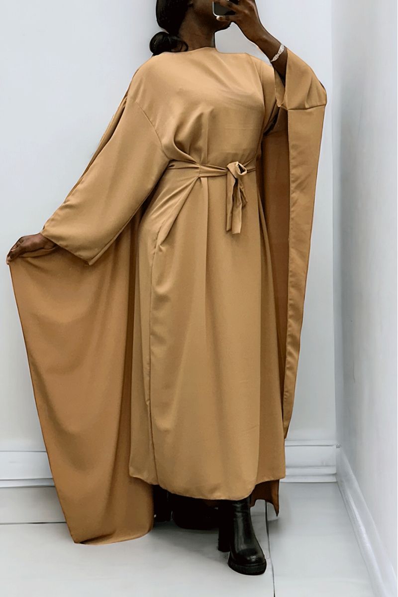 Abaya 2 in 1 kameel met geïntegreerde cape en riem om de maat aan te passen - 1