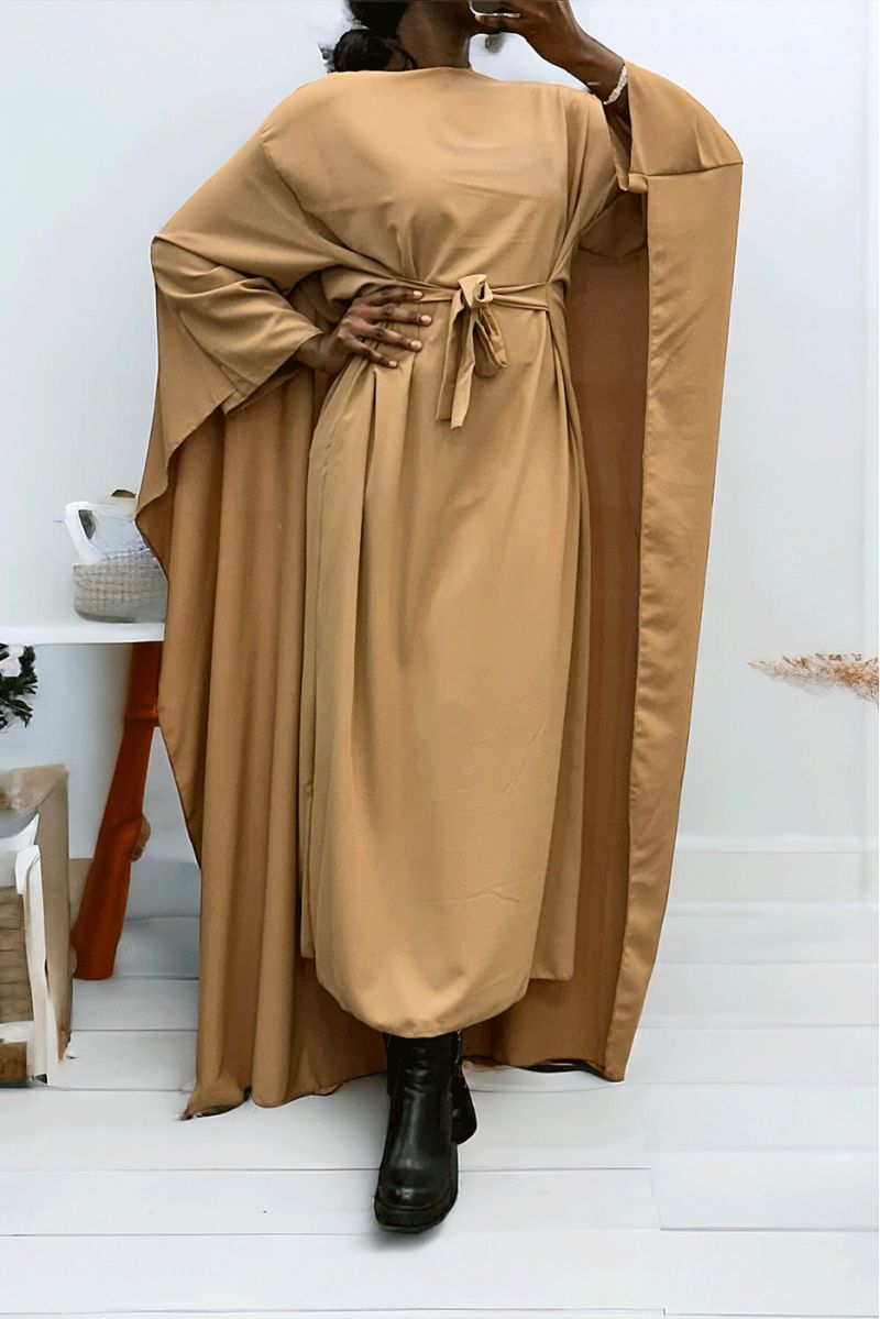 Abaya 2 in 1 kameel met geïntegreerde cape en riem om de maat aan te passen - 2
