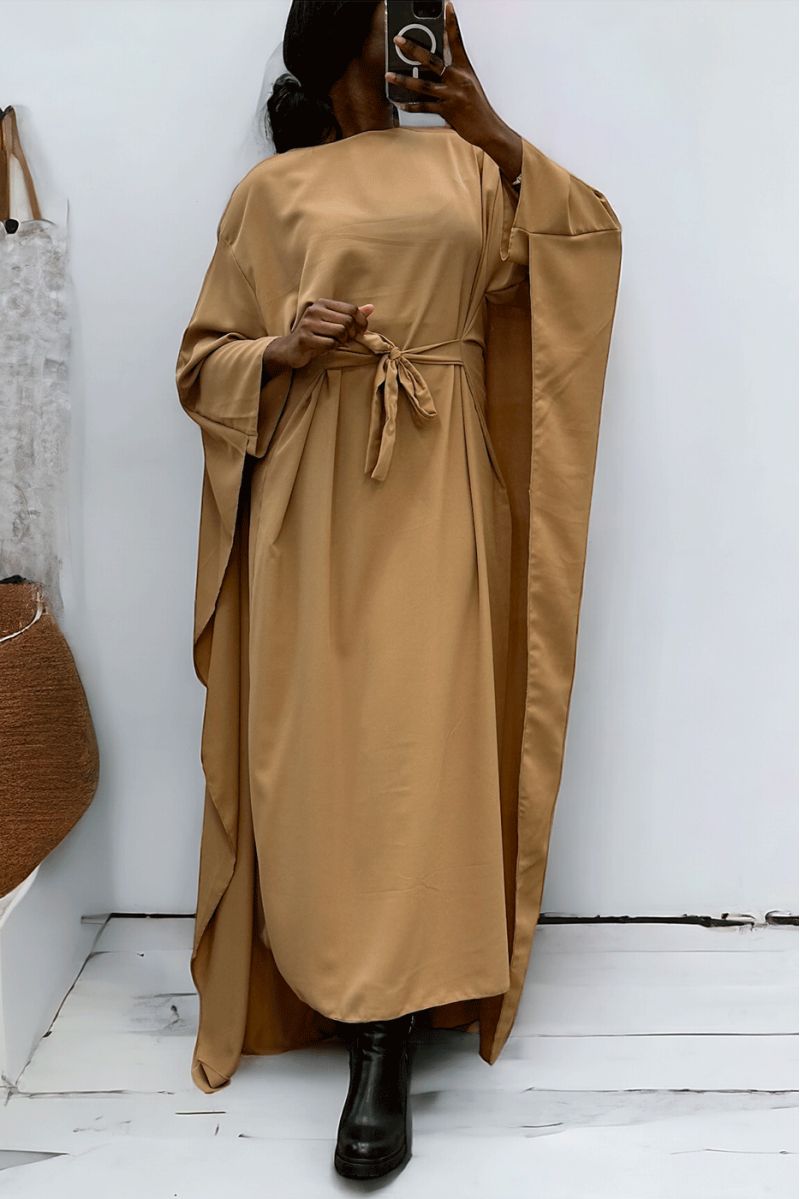 Abaya 2 in 1 kameel met geïntegreerde cape en riem om de maat aan te passen - 3