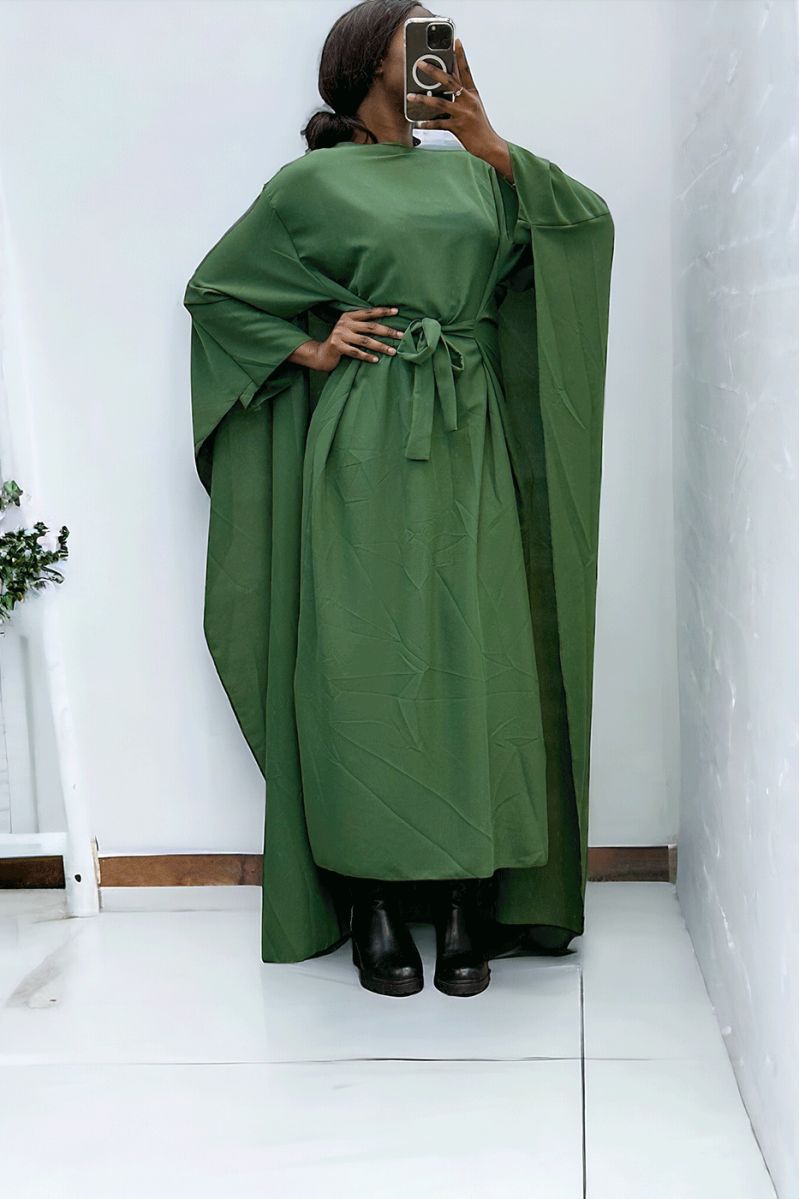 Abaya 2 in 1 kaki met geïntegreerde cape en riem om de maat aan te passen - 2