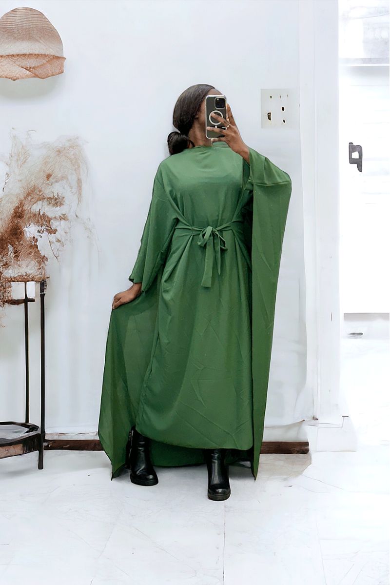 Abaya 2 in 1 khaki with integrated cape and belt to adjust the size - 3