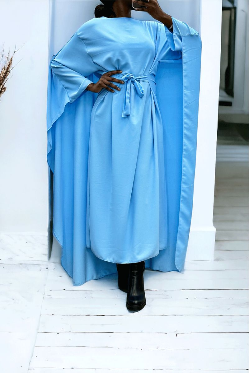 Abaya 2 in 1 turquoise with integrated cape and belt to adjust the size - 1