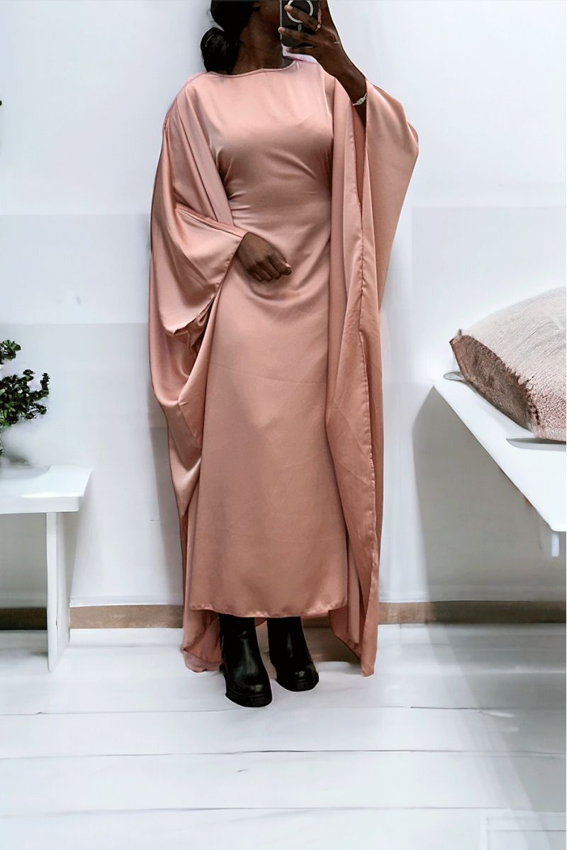 Abaya satiné rose over-size (36-52) avec élastique intérieur pour un effet ajusté   - 3