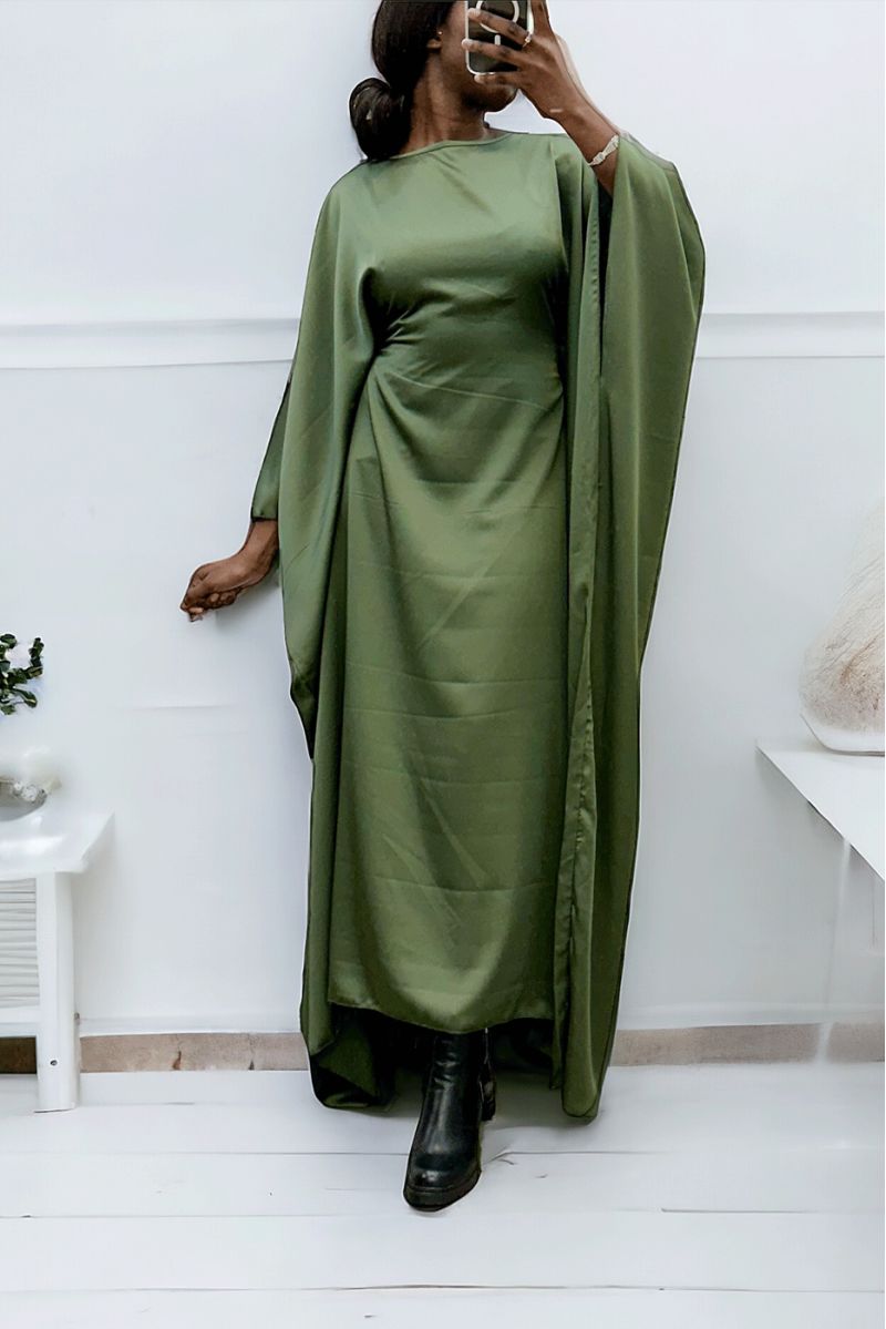 Over-size khaki satin abaya (36-52) with interior elastic for a fitted effect - 3