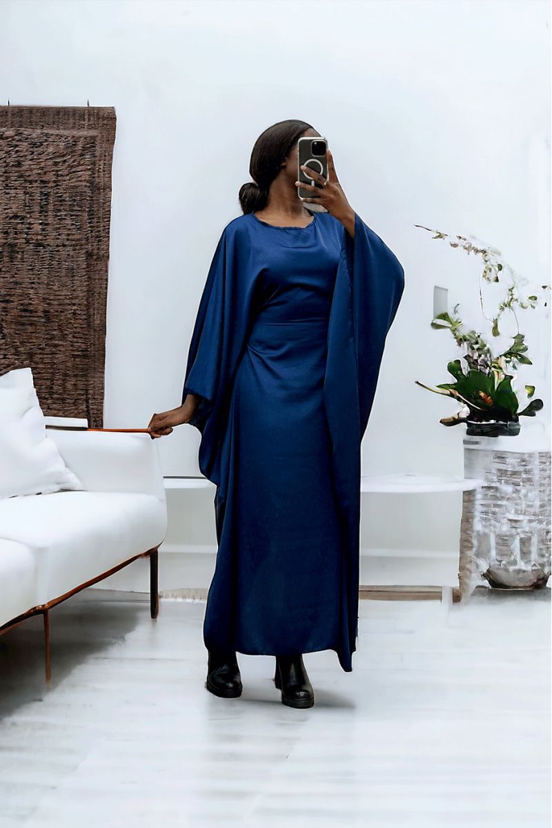 Over-size navy satin abaya (36-52) with interior elastic for a fitted effect - 3