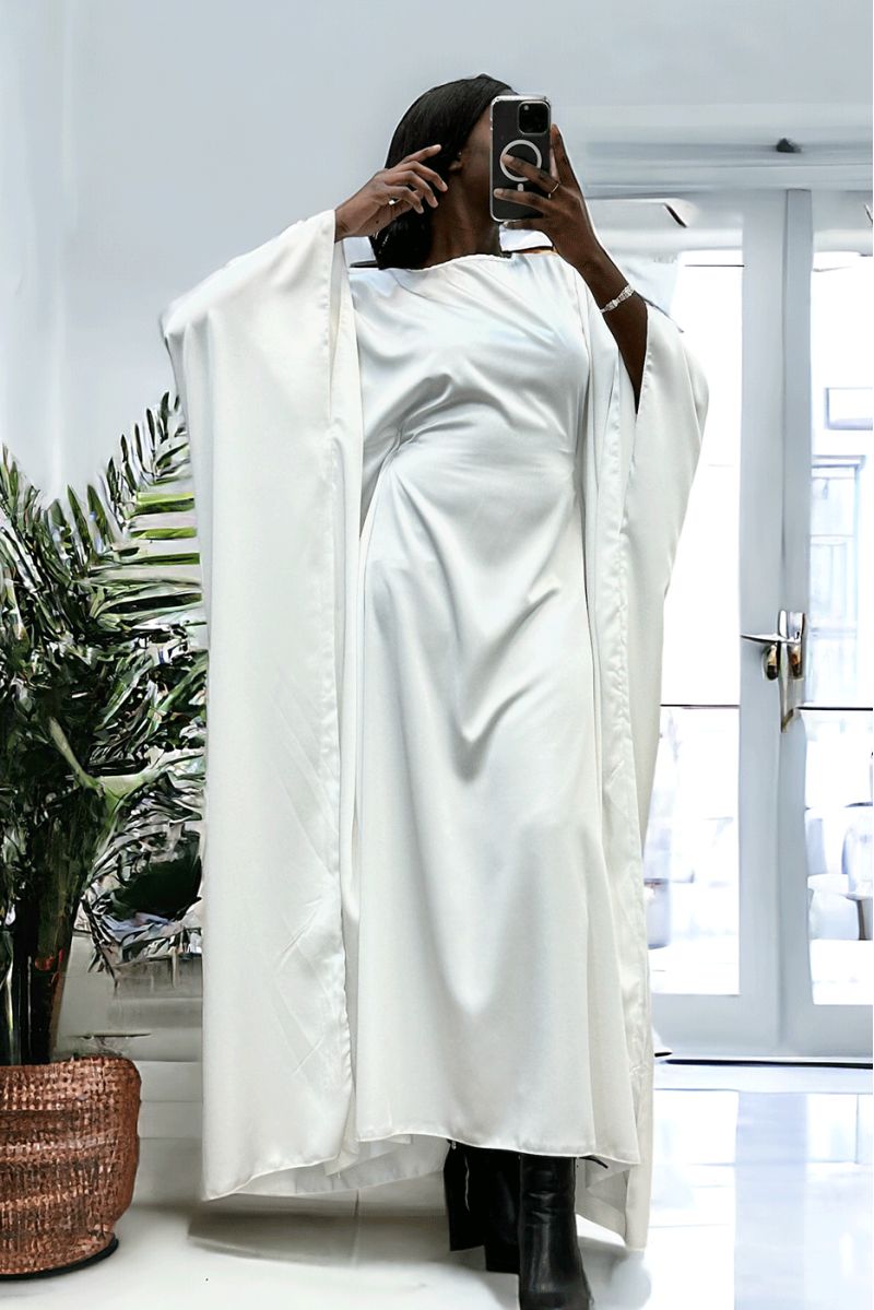 Over-size white satin abaya (36-52) with interior elastic for a fitted effect - 3